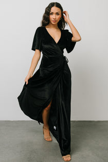 Meghan Velvet Wrap Maxi Dress | Black ...